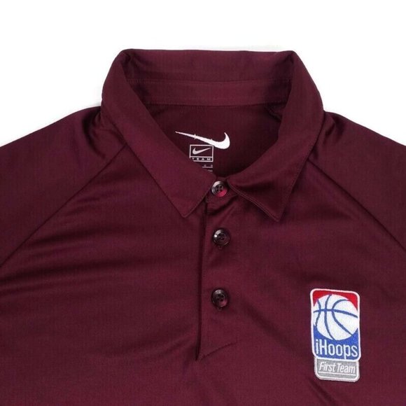 Nike Team iHoops First Logo Burgandy Short Sleeve Fit Dry Polo Shirt Mens Large - Picture 3 of 12